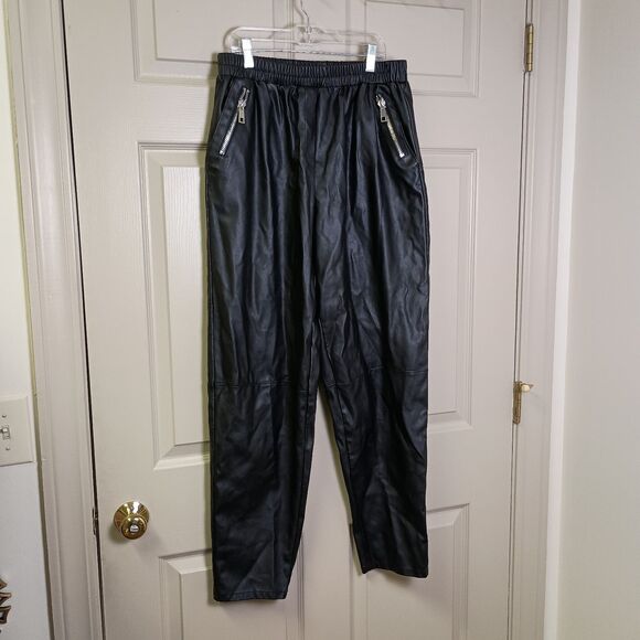 Asos Womens Faux Leather Pants Size 8 Black Zipper Pockets Jogger Style - Picture 1 of 4